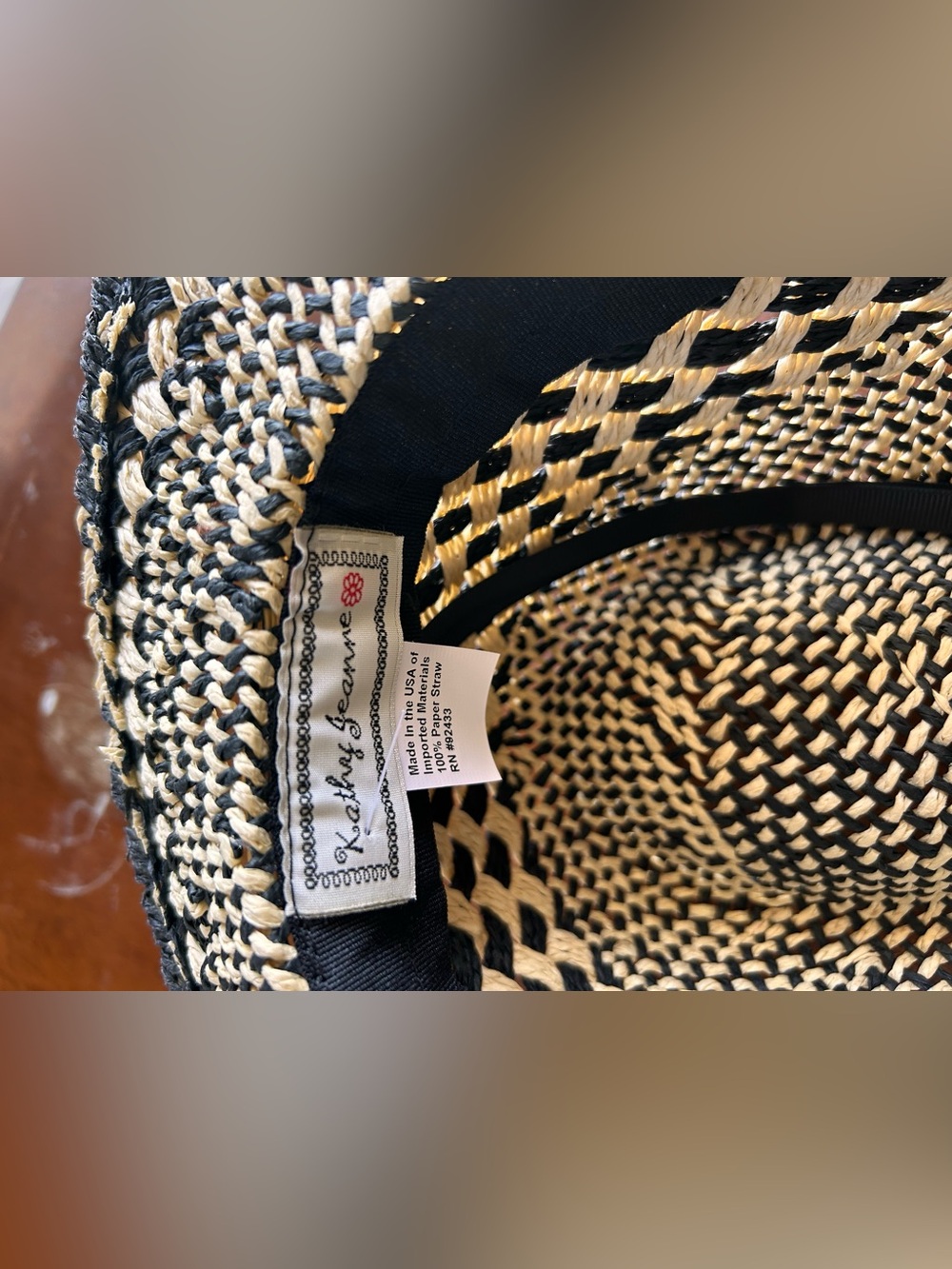 Woven Straw Fedora Hat in Black & Natural with Pom Trim - Picture 2 of 2